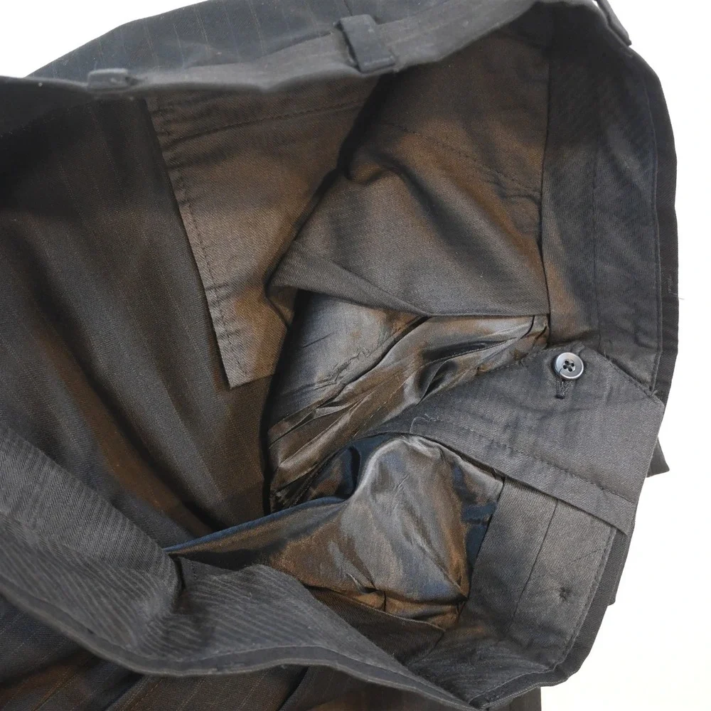 Vtg USA Made Double Breasted 44R 38x30 Black Striped 100% Wool Jacket Pants Suit